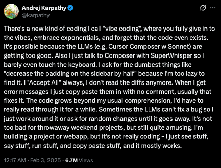 Andrej Karpathy's Vibe Coding post